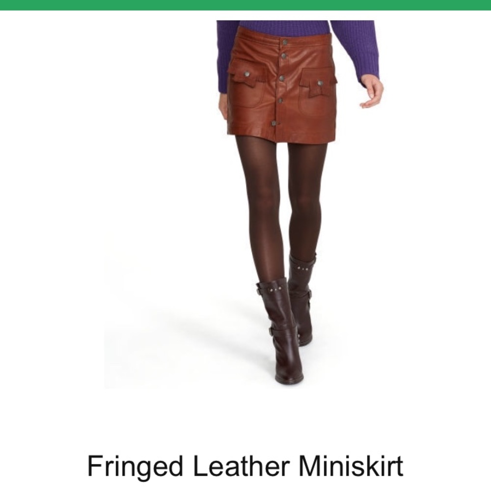 Polo Ralph Lauren Fringed Mini Skirt Real Leather